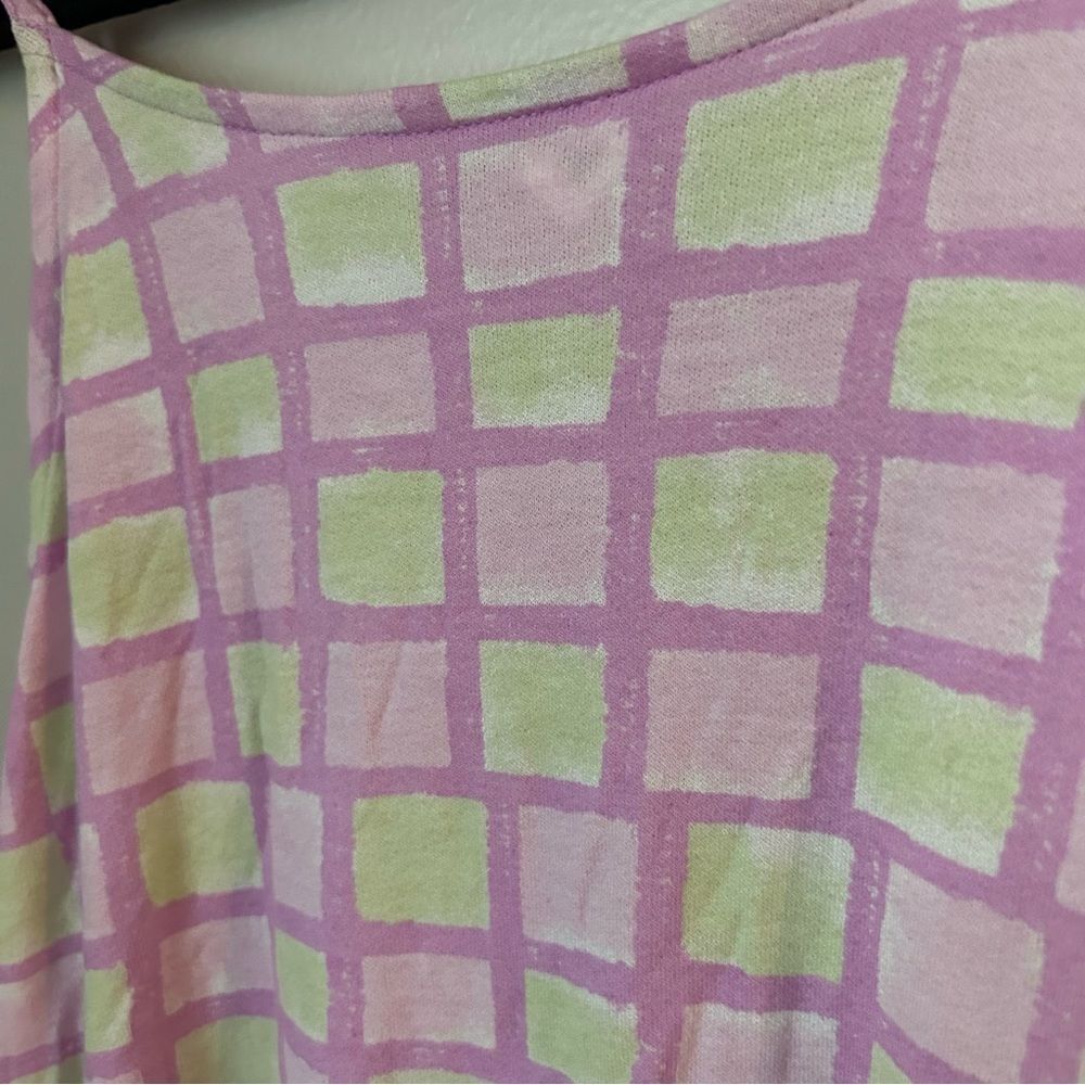 BP Dress Midi Sun Dress Grid Pink Purple Green White Lettuce Edge Casual Summer - Picture 4 of 11